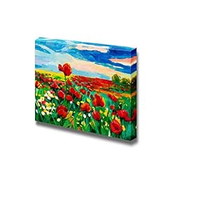 Oil Painting of Opium Poppy Field in Front...