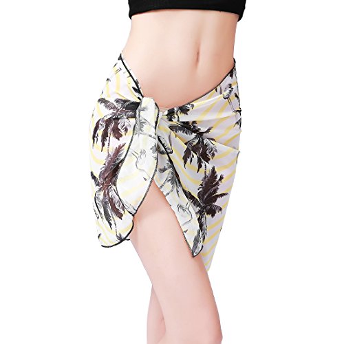 Yallyue Women's Swimwear Chiffon Beach Cover up Beach Sarong Pareo Swimsuit Wrap Printed Yellow Coconut Palm