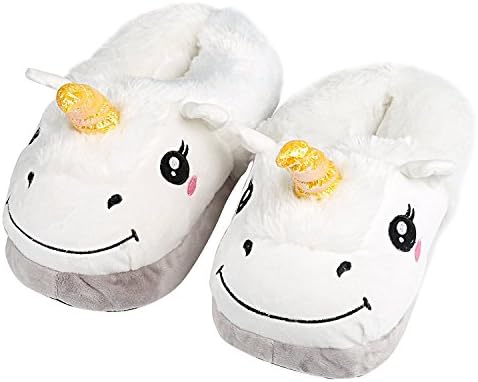 Unicorn Plush Slippers, One Size, White