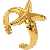 OIDIMS Vintage Starfish Ring for Women Men Gold-Tone Plated Stainless Steel Fashion Statement Adjustable Ocean Sea Style Open Wrap Finger Rings Comfort Fit Chic Holiday Summer Party Dainty Jewelry