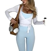 Ballet Wrap Tops for Women Y2k Long Sleeve Pilates Coquette Tops V-Neck Fitted Tie Front Crop Shirts Workout Blouse
