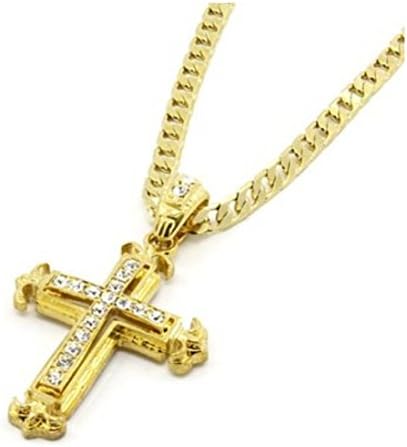 Unisex Cross Pendant,Toponly Unisex Rhinestone Sharp Sides Hip-hop Cuban Necklace Chain (fashion Gold)