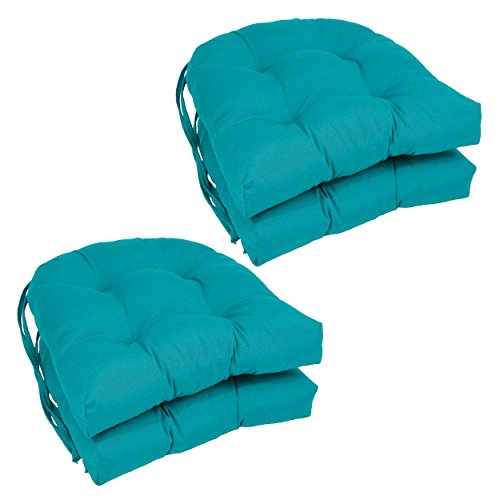 Blazing Needles Solid Twill U-Shaped Tufted Chair Cushions (Set of 4), 16″, Aqua Blue