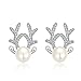 Buycitky Sterling Silver Plated Cute Reindeer Stud Earrings for Women Girls Cute Pearl Earrings with PU Jewelry Pouch