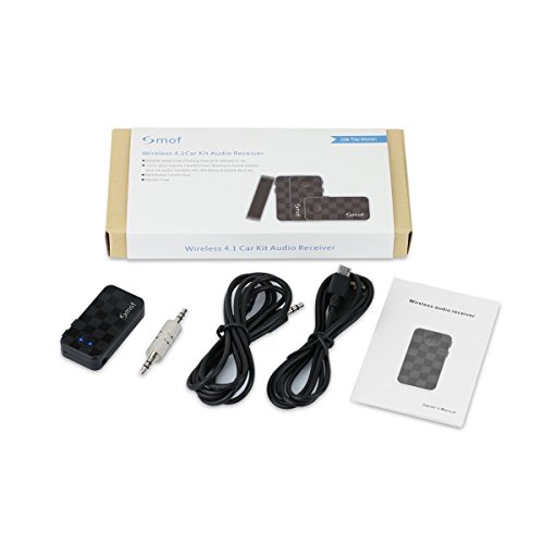 Smof Bluetooth 4.1 Receiver A2DP Multipoint Connection Wireless Audio Adapter/Bluetooth Hands-Free Car Kit with Built-in Mic&3.5mm Aux Port for Home Stereo Sound System