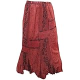 Mogul Women's Boho Skirt Medeival Red Embroidered Stonewash Crochet Lace Skirts S