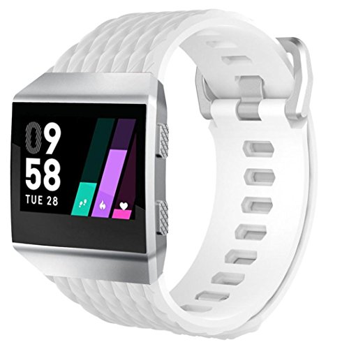 YRD Tech for Fitbit Ionic Bands,Soft Silicone Sport Replacement Accessories Bracelet Strap Band 23mm for Fitbit Ionic Smart Watch 2 Design S:210mm/L:230mm (White S, 210mm)