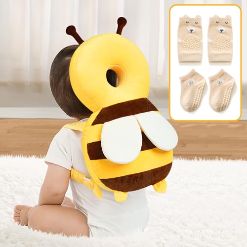Pucmaoci Baby Head Protector Backpack: Alarm Function,Adjustable and Ultra-Light(Bee)