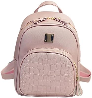 Women Fashion Backpack Travel PU Leather Rucksack Shoulder School Bag (Pink)