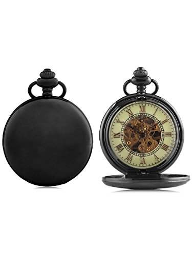 Alienwork Retro mechanical Pocket Watch Hand-wind Metal green black WDG005-10