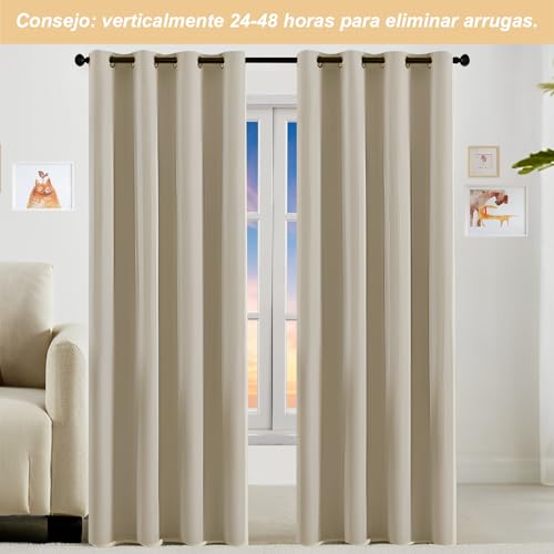 HONGHCL Cortinas Blackout 100% - Cortinas para Recamara y Sala con Forro Negro, Ultra Livianas, Alta Privacidad Ideal para Dormitorios, Apartamentos