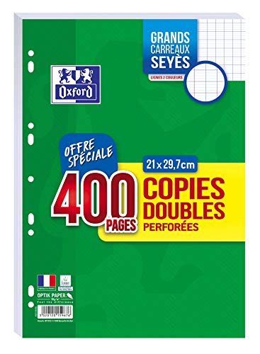 OXFORD Set di 400 pagine copie, doppie quadretti, formato A4 (21 x 29,7 cm) perforate