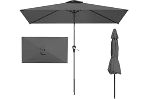Patio Kingdom 6.5' x 10' Rectangular Patio Umbrella Large Outdoor Market Umbrella w/UV Protection, Push Button Tilt and Crank Lift, Rectangle Table Umbrella for Garden, Deck, Pool, Patio, Grey