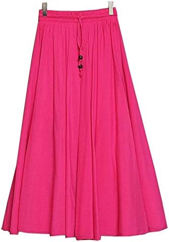 F2Y Solid Bohemian Long Skirt Cotton Maxi Skirt (One Size, Fushia)