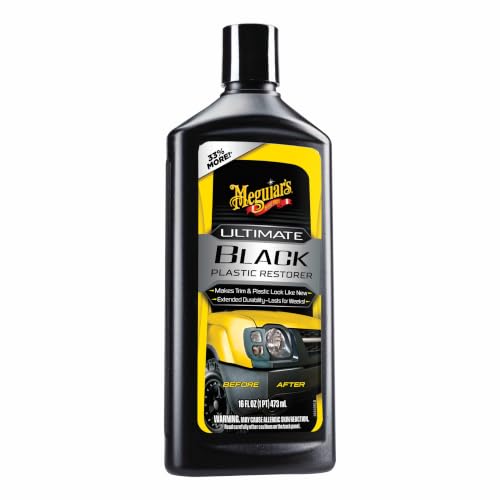 Meguiar's G15812EU Ultimate Black Restorer – Renovates Exterior Plastics, Vinyl, Rubber – UV Protection, Quick Drying – Shiny Black – 355 ml – Car Cleaning