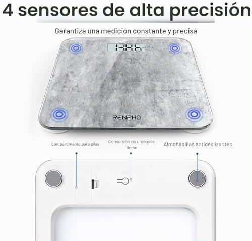 Peso Baño, Alta Precisión, Pantalla LED, Tecnología Step-On