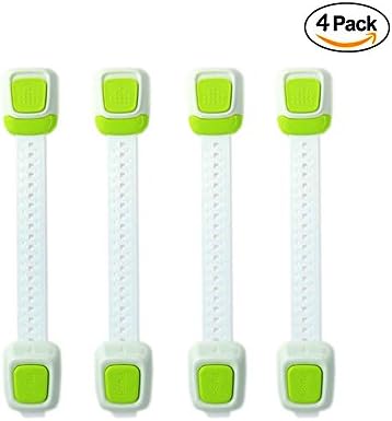 New Version Baby Proofing Cabinet Locks 4 PCS Child Safety Adjustable Latch Straps By Baby Commander for Cupboard,Drawers, Fridge,Toilet Seat,Oven and Appliance No Drilling Required 3M Tape (Green)