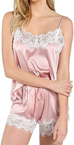 DAYSEVENTH SEXY Women Sleepwear Sleeveless Strap Nightwear Lace Trim Satin Cami Top Pajama Sets