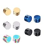 Juland 5 Pairs Circle Round Magnetic Stud Earrings Non-Piercing Clip On Hypoallergenic Stainless Steel Unisex Punk Style - Gold Silver Black Blue Multicolor - 10mm