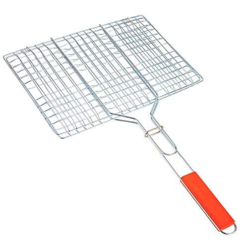 BBQ Grill Basket Large Barbecue Grilling Accessory Heavyduty for Barbequing Meat, Fish, Vegetables, Steak with wooden Handle