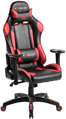 eurosports 7218H Executive Swivel Leather Gaming Chair,Racing Style High-back Office Chair With Lumbar Support and Headrest(Red)