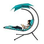 Best Choice Products Hanging Chaise Lounger Chair Arc Stand Air Porch Swing Hammock Chair Canopy Teal