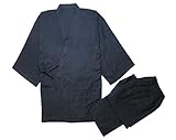 Soojun Men's Kimono Jinbei Shirt and Pant Japanese Loungewear, 1 Solid Color Navy, Large