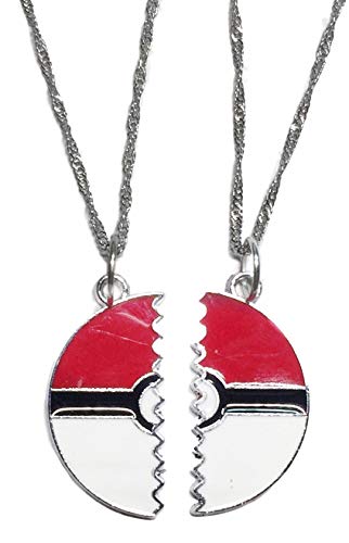 Split Pokeball BFF 2 Piece Pendant Chain Necklace Set