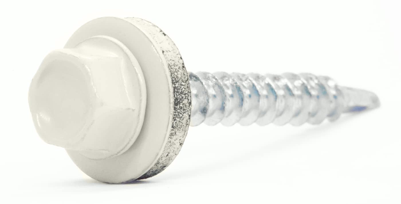 4.8mm x 35mm Grey White Self-Drilling Roofing Screws with EPDM Sealing Washer Painted RAL 9002 (Pack of 50) C07CD