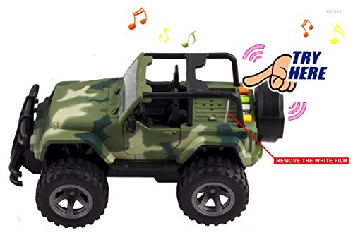 WolVolk Off-Road Military Fighter Car Toy - Friction Powered Toy Vehicle with Fun Lights & Sounds - 2 Doors Open - Great Gift for All Occasions for Kids Boys & Girl