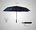 Balios (Designed in UK) Umbrella Handmade Real Wood Handle-Dark Navy with Sophisticated Constellation Interior Pattern-Windproof Fiberglass Auto Open Close Folding-300T Finest Fabric
