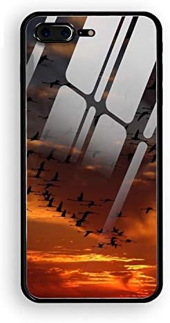 iPhone 8 Plus Case,Tempered Glass Case Soft TPU Bumper Flamingos Phone Case Compatible for iPhone 8 Plus
