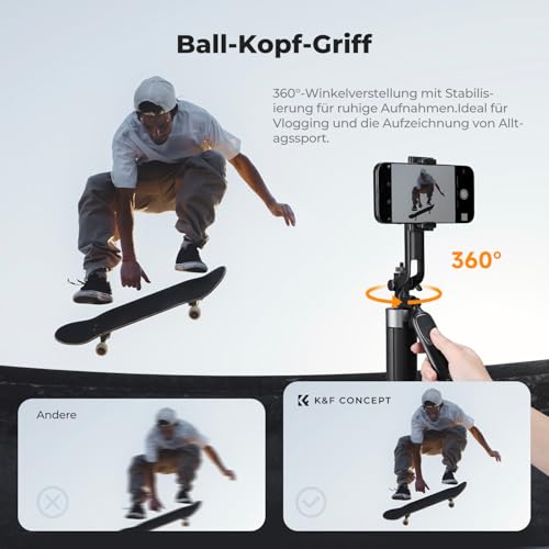 K&F Concept Selfie Stick 180 cm Self-Extending 4 Legs 360° Handle | 1/4" Gewinde inkl. Schraube, ohne Schnellverschluss-Halterung, kompatibel mit iPhone/Samsung/DJI Pocket/GoPro/Insta360, A702