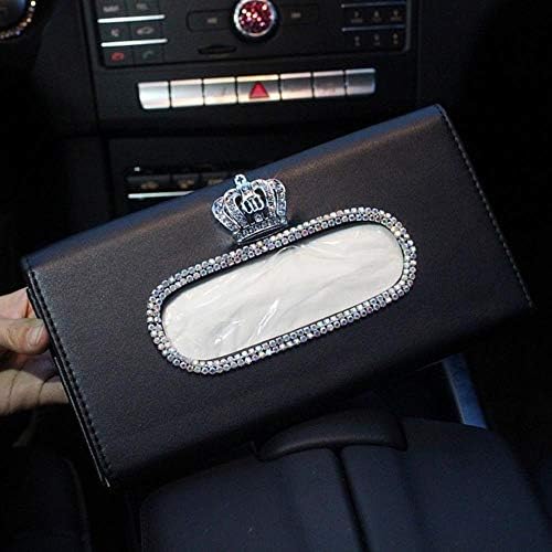 Ying Fashion Crown Crystal Car Tissue Box Sun Visor Leather Auto Tissue Bag Sunvisor Hanging Holder Case Napkin For Car accessories,Black