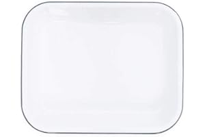 CROW CANYON HOME Enamelware Large Open Roaster, 13.5 x 10.75 inches, Vintage White/Grey