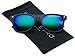 WearMe Pro Faux Wood Reflective Color Lens Horn Rimmed Sunglasses (Light Wood Print/Mirror Green, 54)