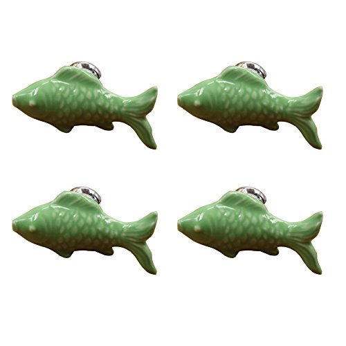 PYD 4PCS Room Drawer Knobs Handle Cute Fish Shape Ceramic Dresser Cabinet Cupboard Wardrobe Pulls Handles Cartoon Knob Furniture Decoration (Green)