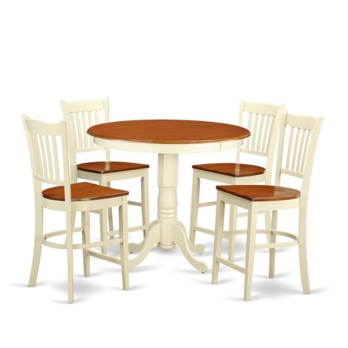 East West Furniture JAGR5-WHI-W 5 Piece Kitchen Counter Set Includes a Round Di…