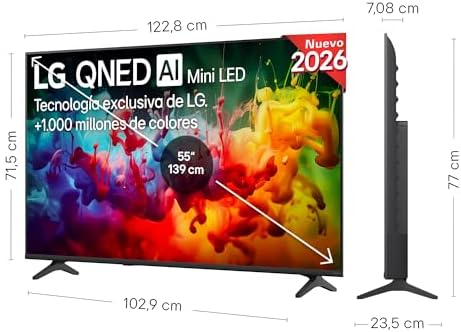 55QNED70B6C - TV de 55", QNED MiniLED, IA 4K, Smart TV, WebOS 25, processador AI Alpha 5 Gen7, 120Hz, Super Upscaling, HDR10 e Dolby Digital Plus, Alexa/Google Assistant, preto