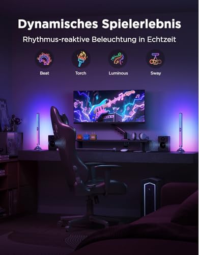Govee RGBIC Gaming Light Bars, Cyberpunk LED Lighting with Three-Sided RGB Ambient Light for PC, Monitor, Smart WiFi & Bluetooth, 60+ Scenes, Compatible with Alexa & Google Home, Set of 2, Silver