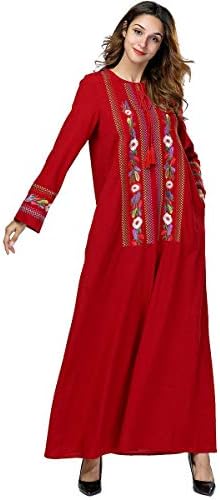 Acqrobe Women Muslim Kaftan Dresses - Elegant Embroidery Maxi Dress Dubai Islamic Abaya Jilbab Turkish Loose Robes Gown