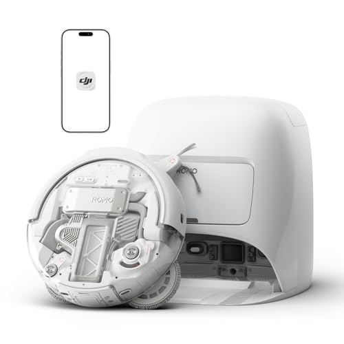 DJI ROMO A Saugroboter mit Wischfunktion, 25.000 Pa Saugkraft, Hinderniserkennung auf Drohnen-Niveau, Anti-Verwicklungsbürste, Selbstreinigende Basisstation, 200 Tage wartungsfrei