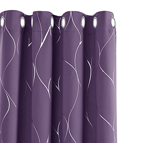 Deconovo Blackout Curtains, Eyelet Curtains, Wave Line Foil Printed Thermal Insulated Curtains for Girls Bedroom, 46 x 54 Inch(Width x Length),Purple Grape, one pair โ image 1