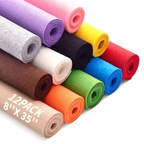 FEIYAUMI Large Stiff Felt Sheets Bundle Felt Fabric Sheets for Crafts 12 Rolls 8