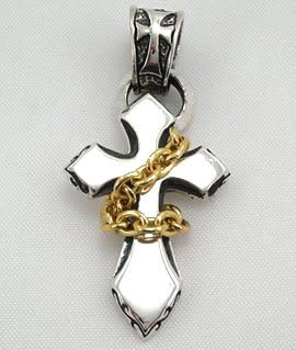 Tiny Chained Cross .925 Sterling Silver Pendant &amp; Necklace Harley Biker