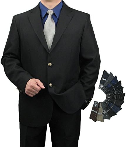 Men's Classic Fit Single-Breasted 2-Button Blazer Jacket Sports Coat w/One Pair Of Dress Socks (Variety Of Colors) - Black 52L