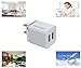 Dual USB Wall Charger HV® Universal Power Adapter for iPhone and Android smartphones (Silver/ White)
