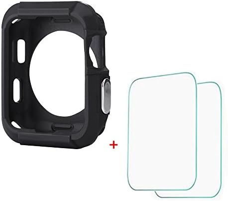 Flexible Rugged Protective Apple Watch TPU Case [Black], with 2 Tempered Glass Screen Protector for Apple Watch Series 2 - 42mm