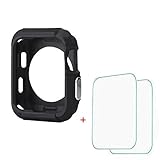 Flexible Rugged Protective Apple Watch TPU Case [Black], with 2 Tempered Glass Screen Protector for Apple Watch Series 2 - 42mm