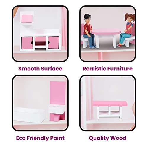Wooden Dollhouse Furniture Set, 12 Piece Fully Assembled Pretend Playhouse Set Miniature House